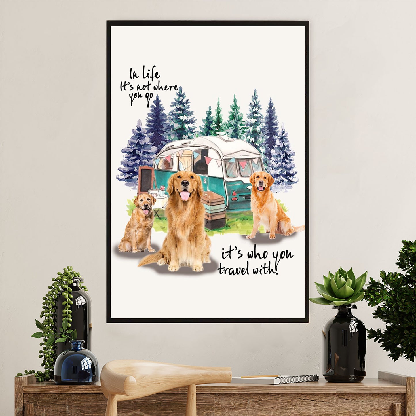Golden Retriever Canvas Wall Art | It's Who You Travel With | Home Décor Gift for Dog Puppies Lover