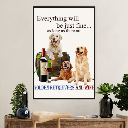 Golden Retriever Canvas Wall Art | Loves Dogs & Wine | Home Décor Gift for Dog Puppies Lover