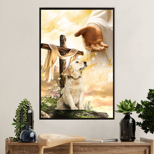 Golden Retriever Canvas Wall Art | Jesus Christ Gives Hand | Home Décor Gift for Dog Puppies Lover