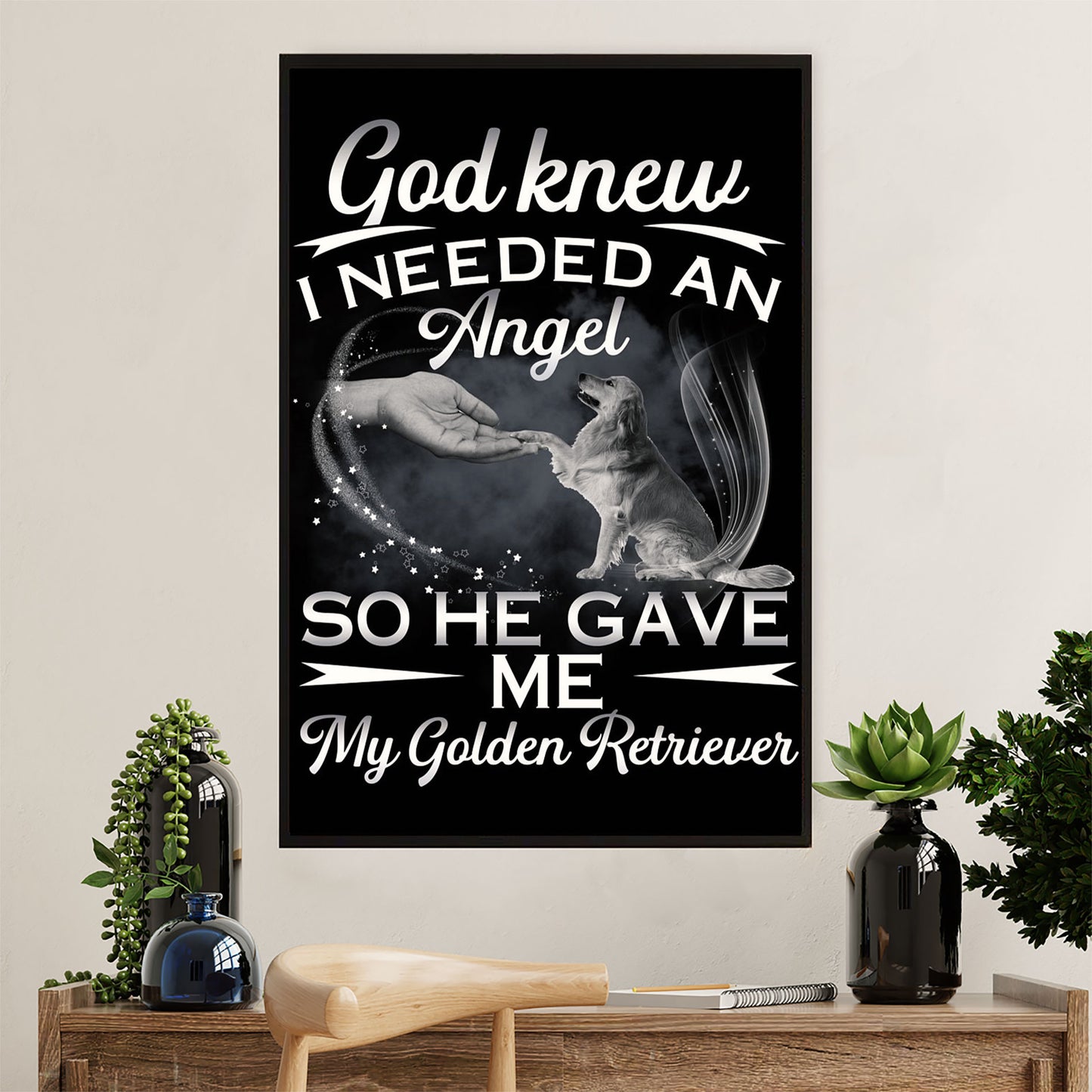 Golden Retriever Poster | He Gave Me An Angel | Wall Art Gift for Dog Puppies Lover
