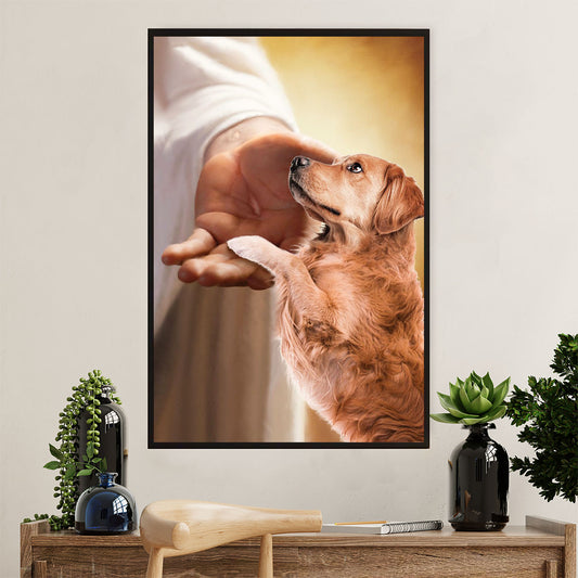 Golden Retriever Canvas Wall Art | Jesus Christ Gives Hand | Home Décor Gift for Dog Puppies Lover