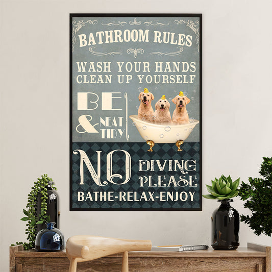 Golden Retriever Poster | Bathroom Rules | Wall Art Gift for Dog Puppies Lover