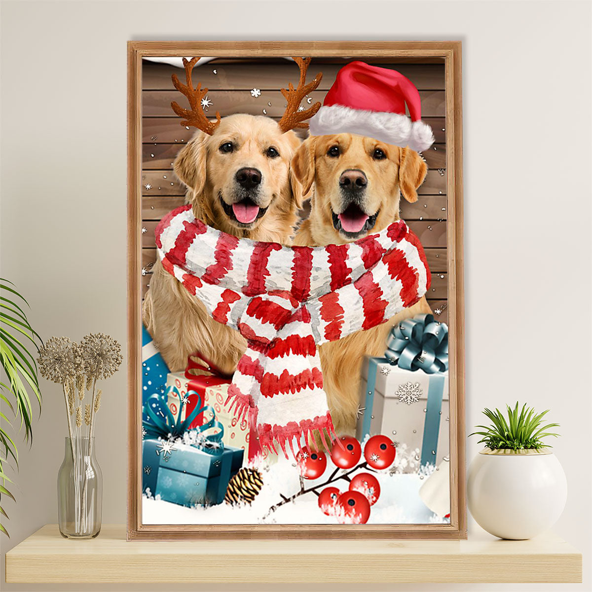 Golden Retriever Canvas Wall Art | Dog Christmas Gift | Home Décor Gift for Dog Puppies Lover