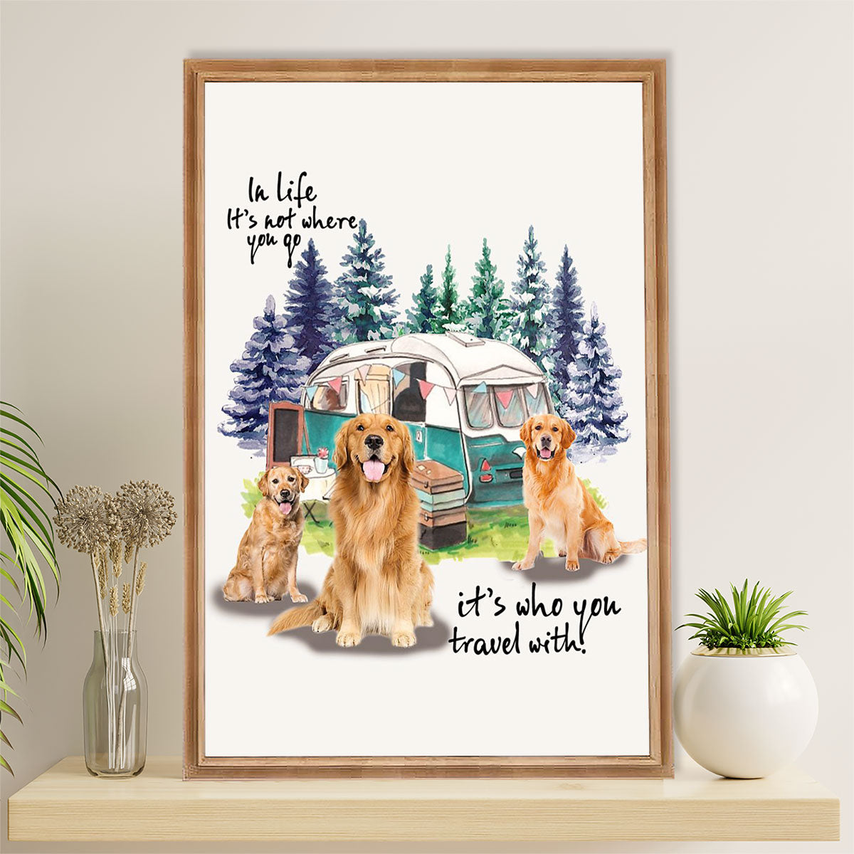 Golden Retriever Canvas Wall Art | It's Who You Travel With | Home Décor Gift for Dog Puppies Lover