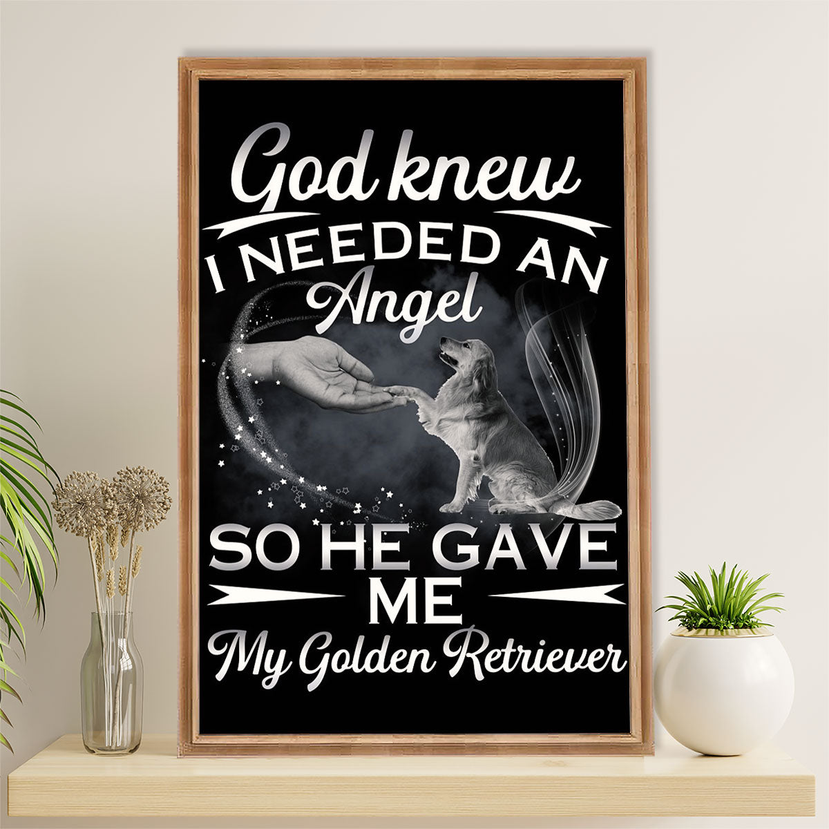 Golden Retriever Canvas Wall Art | He Gave Me An Angel | Home Décor Gift for Dog Puppies Lover