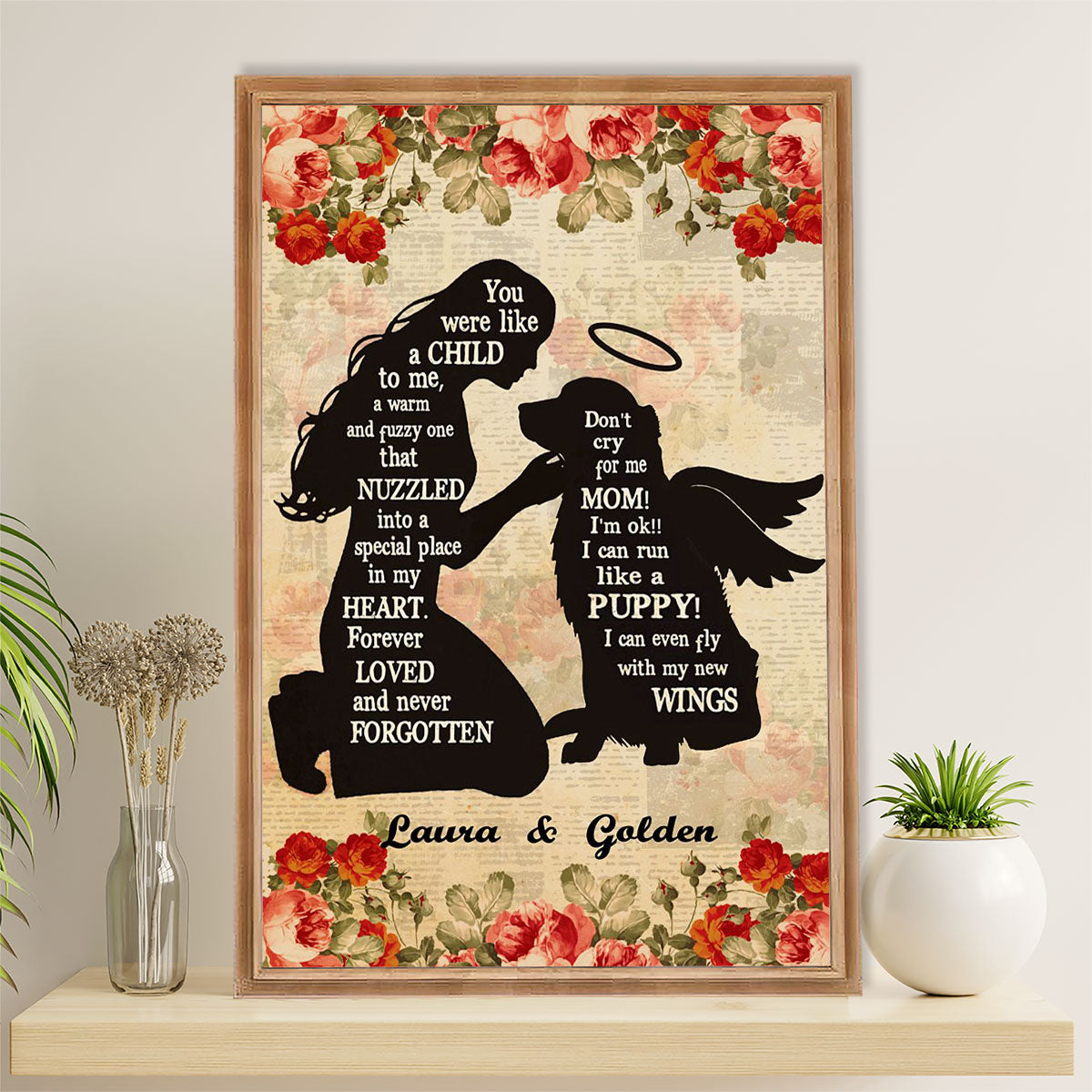 Golden Retriever Canvas Wall Art | Dog Memorial Personalized Name | Home Décor Gift for Dog Puppies Lover