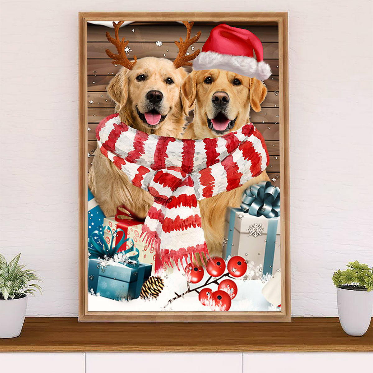 Golden Retriever Canvas Wall Art | Dog Christmas Gift | Home Décor Gift for Dog Puppies Lover