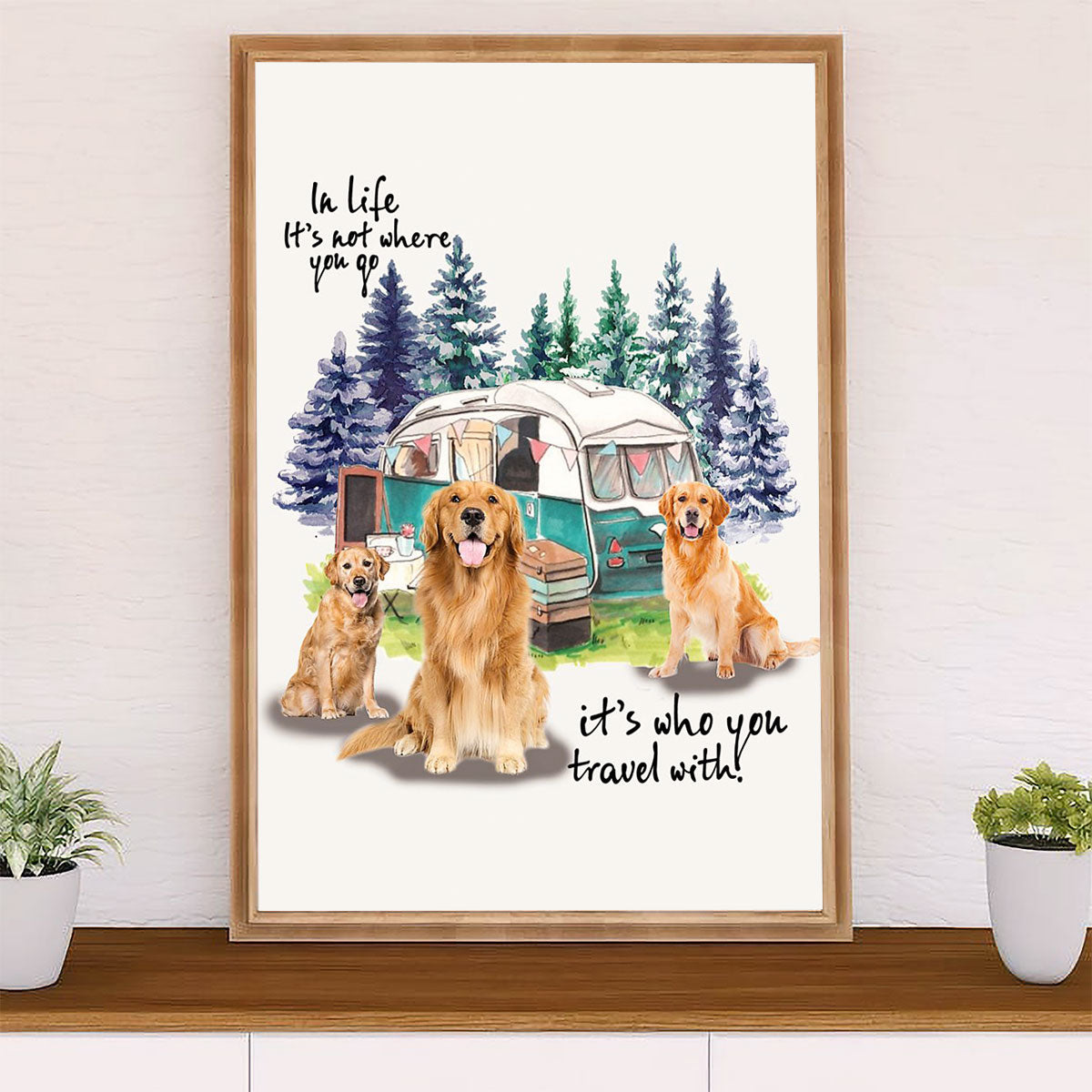 Golden Retriever Canvas Wall Art | It's Who You Travel With | Home Décor Gift for Dog Puppies Lover