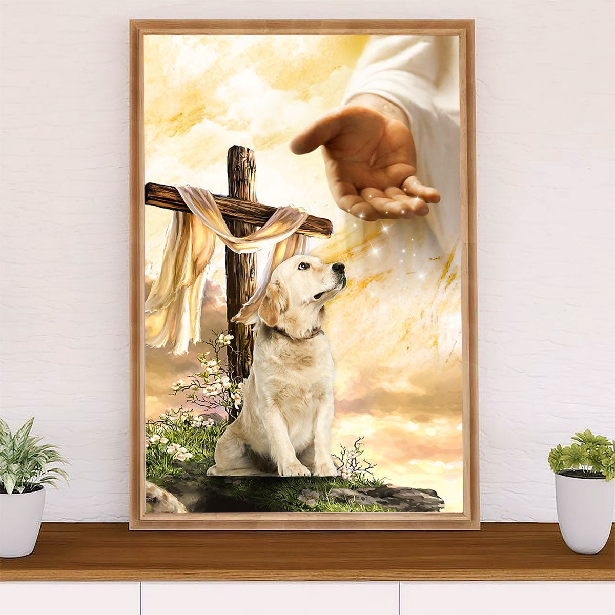 Golden Retriever Canvas Wall Art | Jesus Christ Gives Hand | Home Décor Gift for Dog Puppies Lover