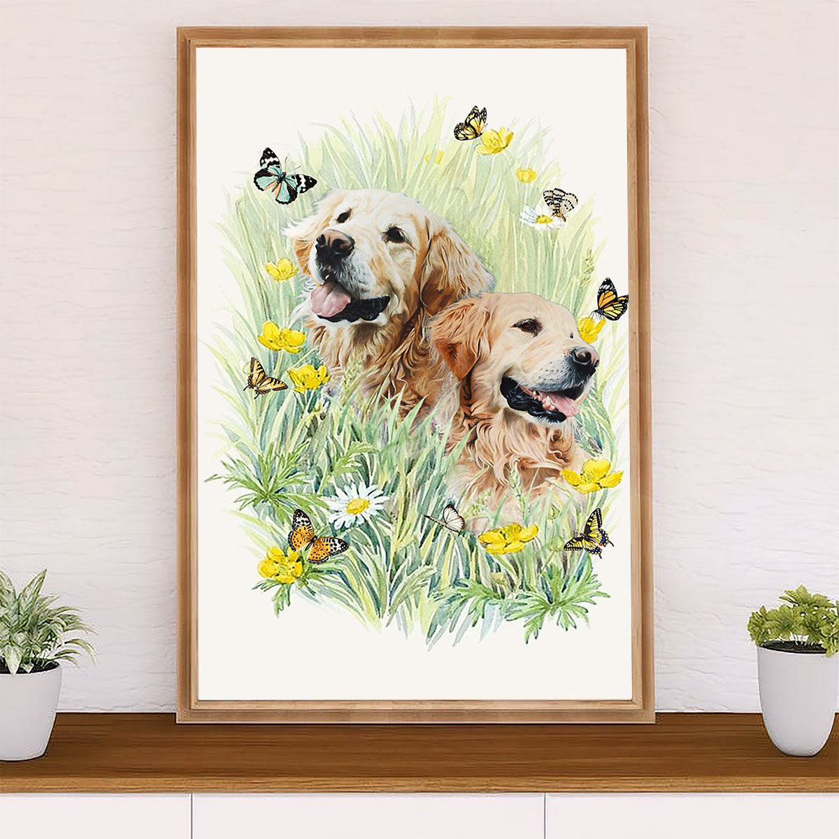Golden Retriever Canvas Wall Art | Dog & Butterflies | Home Décor Gift for Dog Puppies Lover