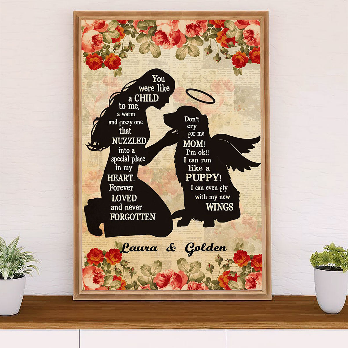 Golden Retriever Canvas Wall Art | Dog Memorial Personalized Name | Home Décor Gift for Dog Puppies Lover