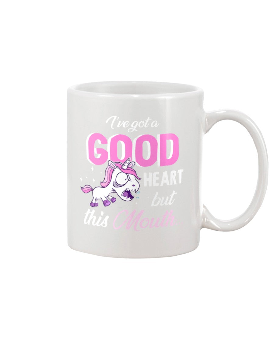 Funny Coffee Mug | Unicorn Good Heart But This Mouth | Funny Badass Quotes Drinkware Gift