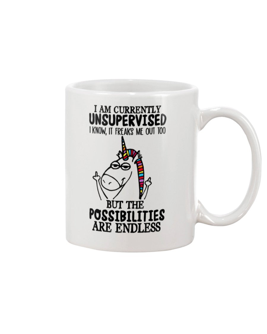 Funny Coffee Mug | Unicorn Currently Unsupervised | Funny Badass Quotes Drinkware Gift