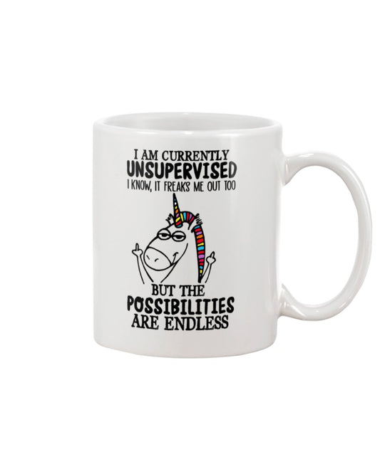 Funny Coffee Mug | Unicorn Currently Unsupervised | Funny Badass Quotes Drinkware Gift