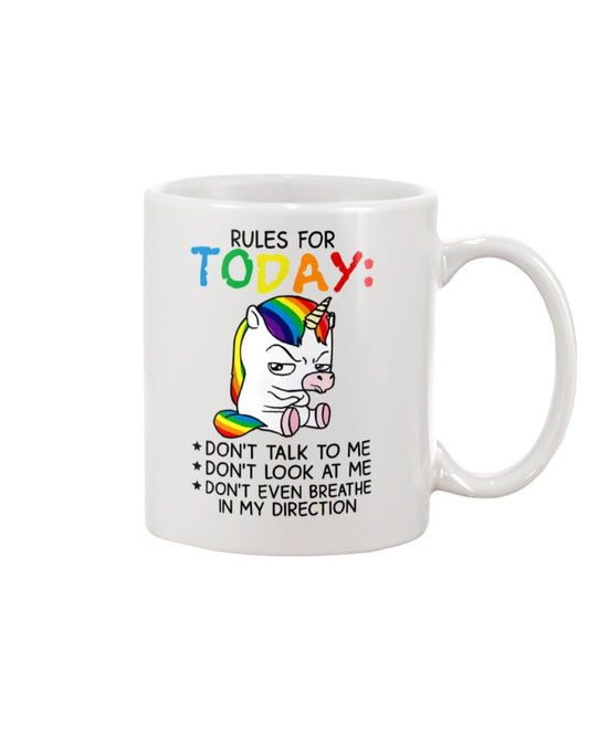 Funny Coffee Mug | Rules For Today Unicorn | Funny Badass Quotes Drinkware Gift