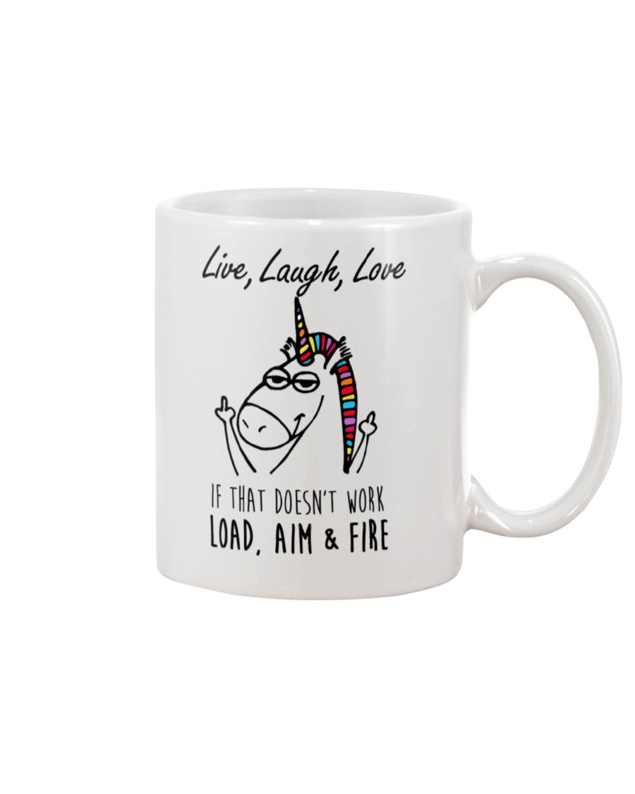 Funny Coffee Mug | Unicorn Load, Aim & Fire | Funny Badass Quotes Drinkware Gift