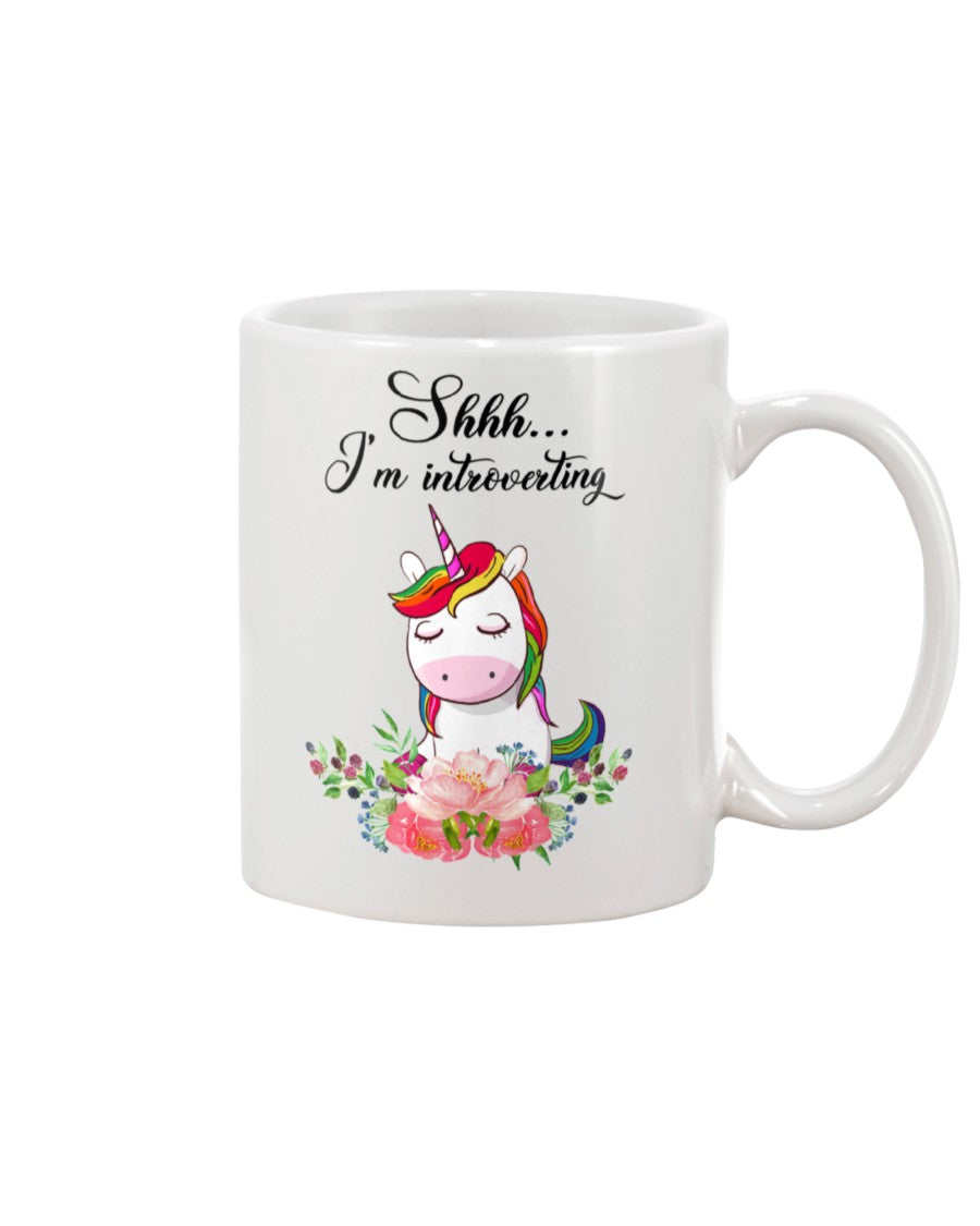 Funny Coffee Mug | Unicorn Shh I'm Introverting | Funny Badass Quotes Drinkware Gift