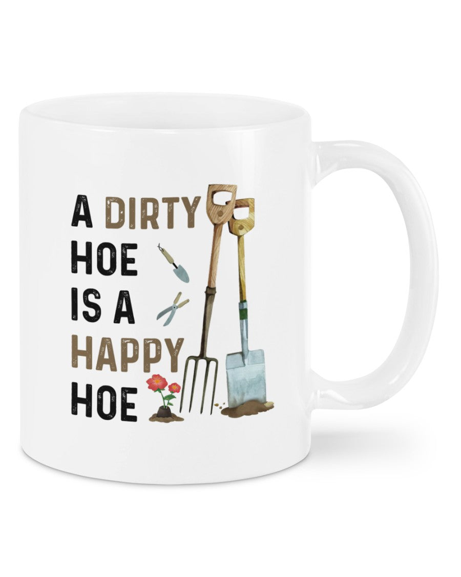 Gardening Coffee Mug | Flowers Happy Hoe | Drinkware Gift for Gardener, Plants Lover