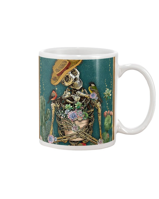 Gardening Coffee Mug | Skeleton Flowers | Drinkware Gift for Gardener, Plants Lover