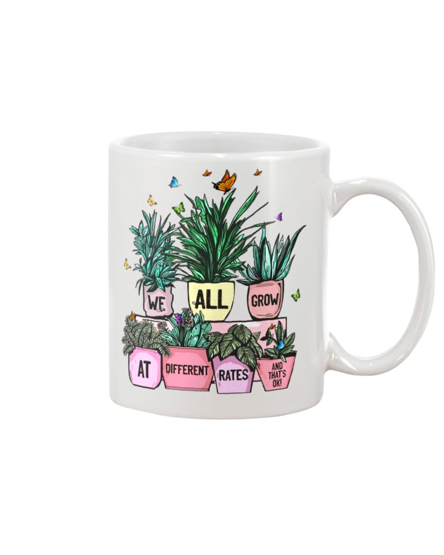 Gardening Coffee Mug | We All Grow At Different Rates | Drinkware Gift for Gardener, Plants Lover