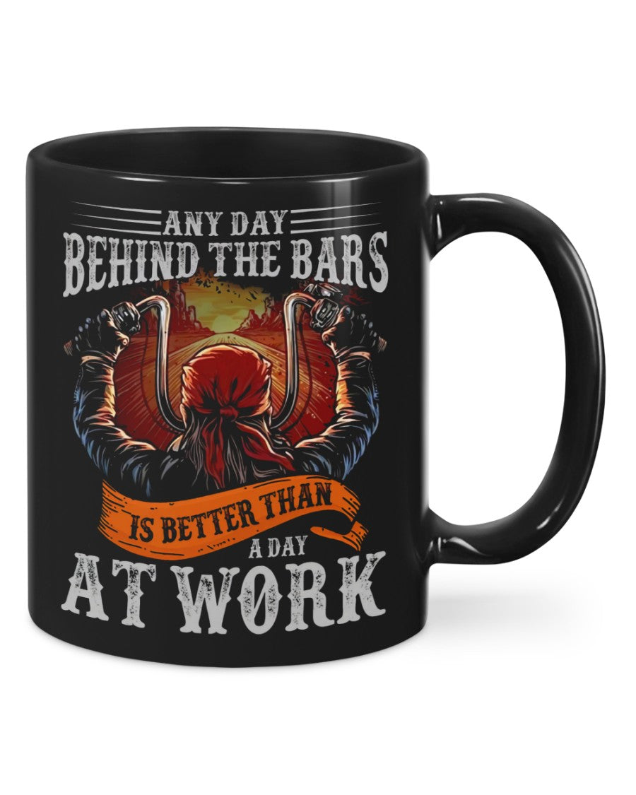 Motorcycle Coffee Mug | Any Day Behind The Bars | Drinkware Gift for Men Women Biker, Motorcyclist