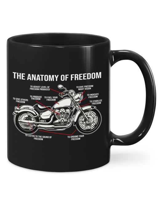 Motorcycle Coffee Mug | The Anatomy Of Freedom | Drinkware Gift for Men Women Biker, Motorcyclist