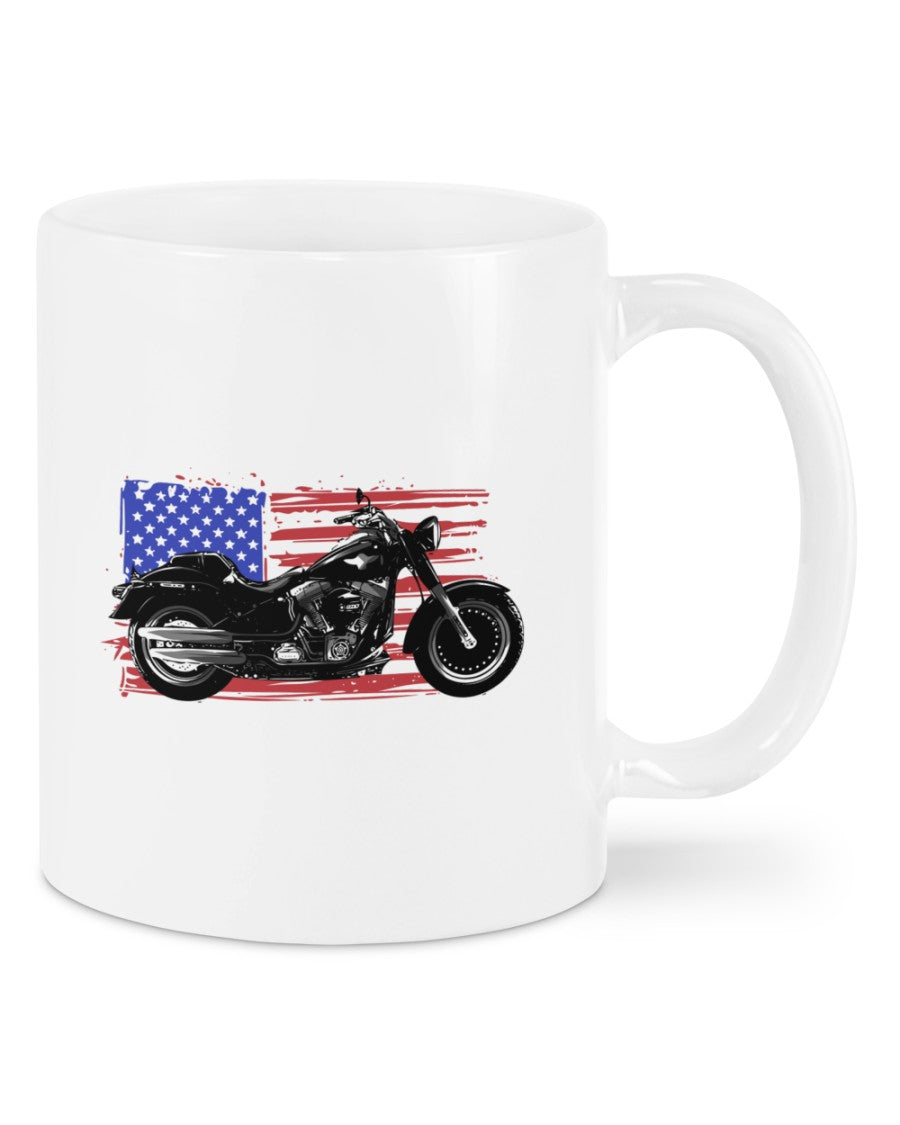 Motorcycle Coffee Mug | American Flag | Drinkware Gift for Men Women Biker, Motorcyclist