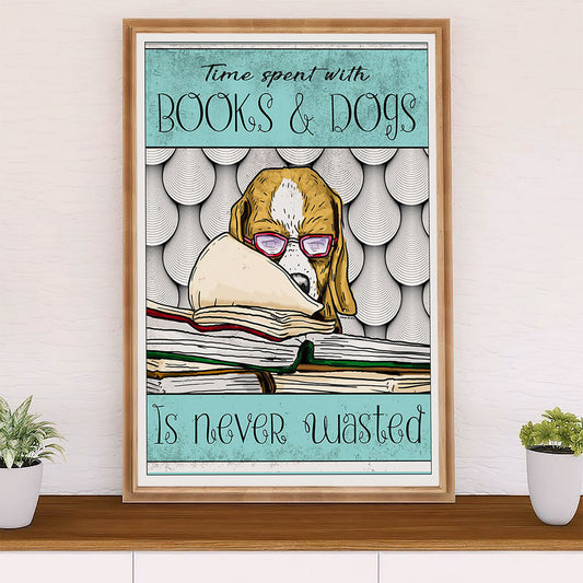 Beagle Dog Poster | Loves Books & Dogs | Wall Art Gift for Pocket Beagle Puppies Lover