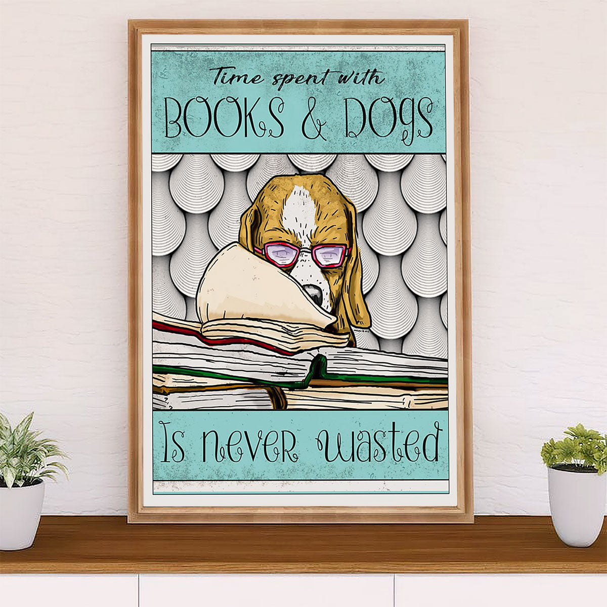 Beagle Dog Canvas Wall Art | Loves Books & Dogs | Gift for Pocket Beagle Puppies Lover