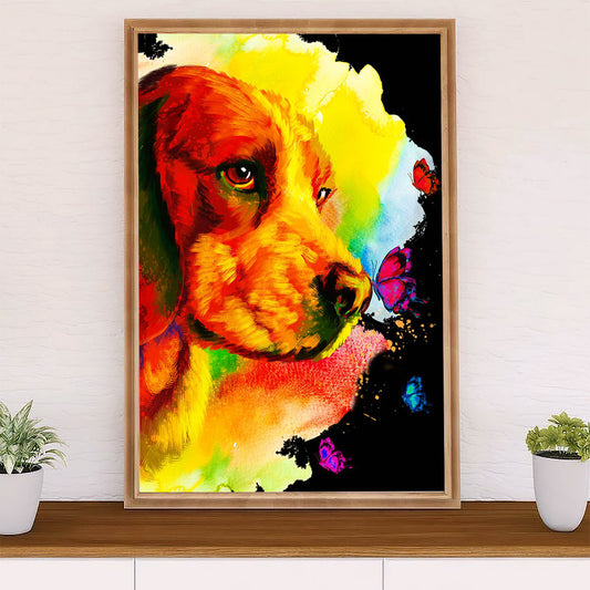 Beagle Dog Poster | Dog Watercolor Butterflies | Wall Art Gift for Pocket Beagle Puppies Lover
