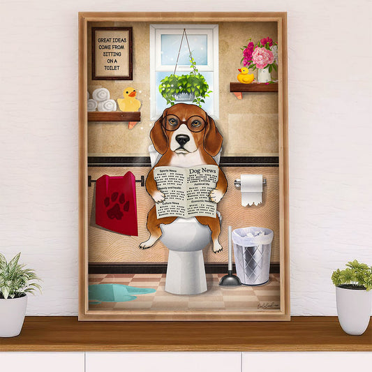 Beagle Dog Poster | Funny Dog in Toilet | Wall Art Gift for Pocket Beagle Puppies Lover
