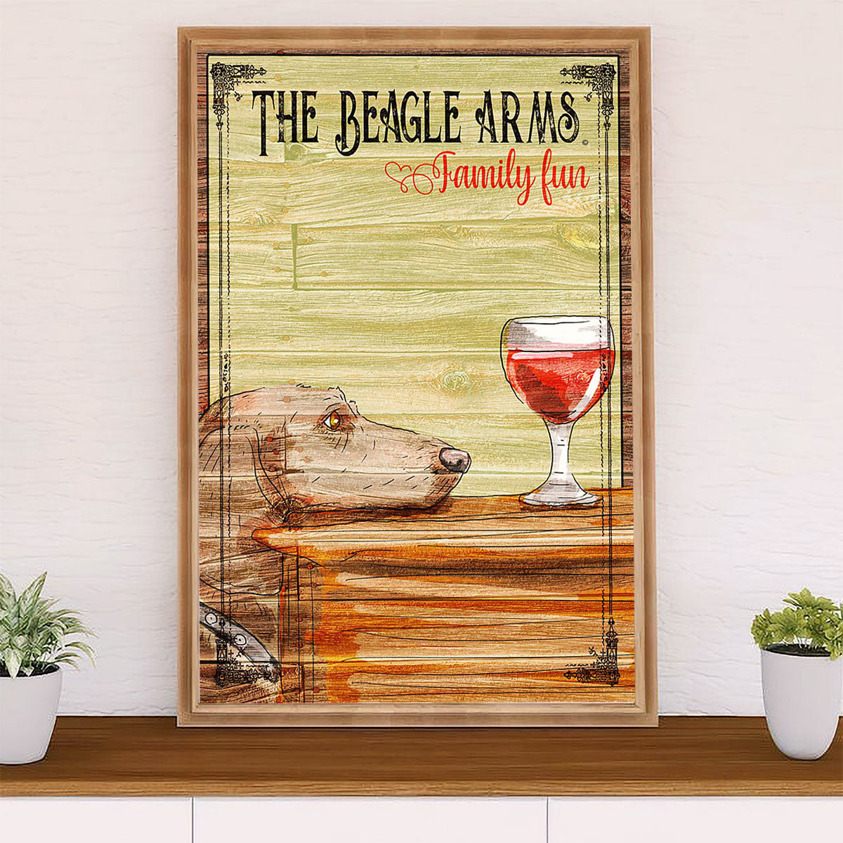 Beagle Dog Canvas Wall Art | Beagle Arms Wine Family Fun | Gift for Pocket Beagle Puppies Lover