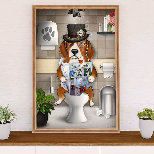Beagle Dog Poster | Funny Dog in Toilet | Wall Art Gift for Pocket Beagle Puppies Lover