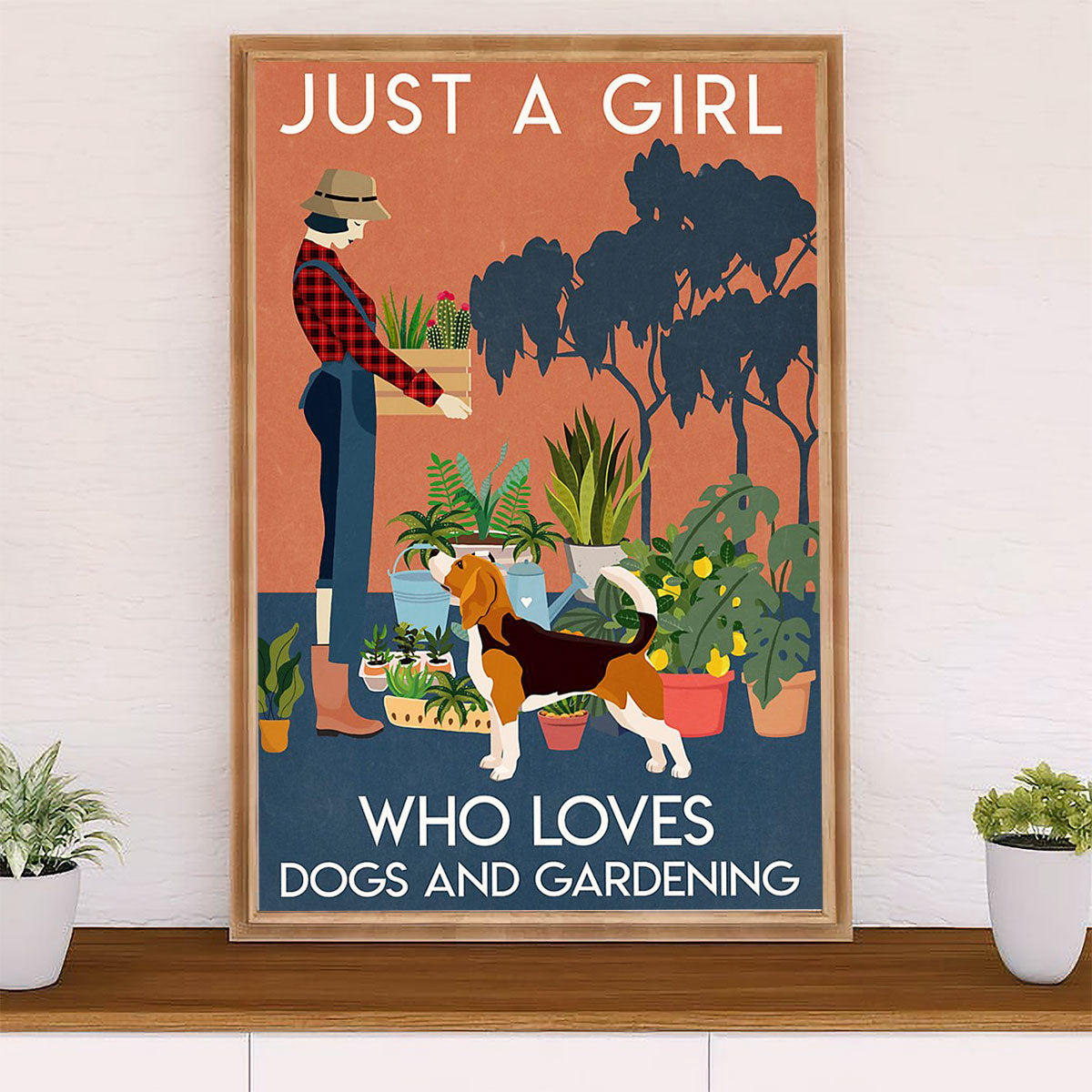 Beagle Dog Poster | Girl Loves Dogs & Gardening | Wall Art Gift for Pocket Beagle Puppies Lover