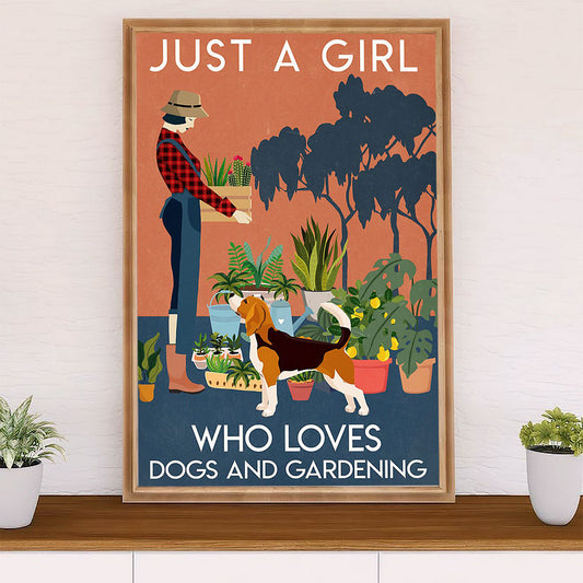Beagle Dog Poster | Girl Loves Dogs & Gardening | Wall Art Gift for Pocket Beagle Puppies Lover