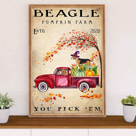 Beagle Dog Poster | Beagle Pumpkin Farm | Wall Art Gift for Pocket Beagle Puppies Lover