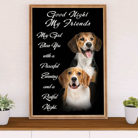 Beagle Dog Poster | Good Night My Friends | Wall Art Gift for Pocket Beagle Puppies Lover