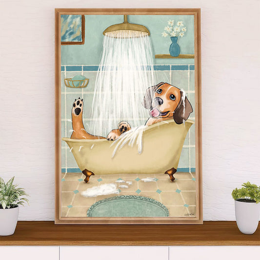 Beagle Dog Poster | Dog in Bath | Wall Art Gift for Pocket Beagle Puppies Lover