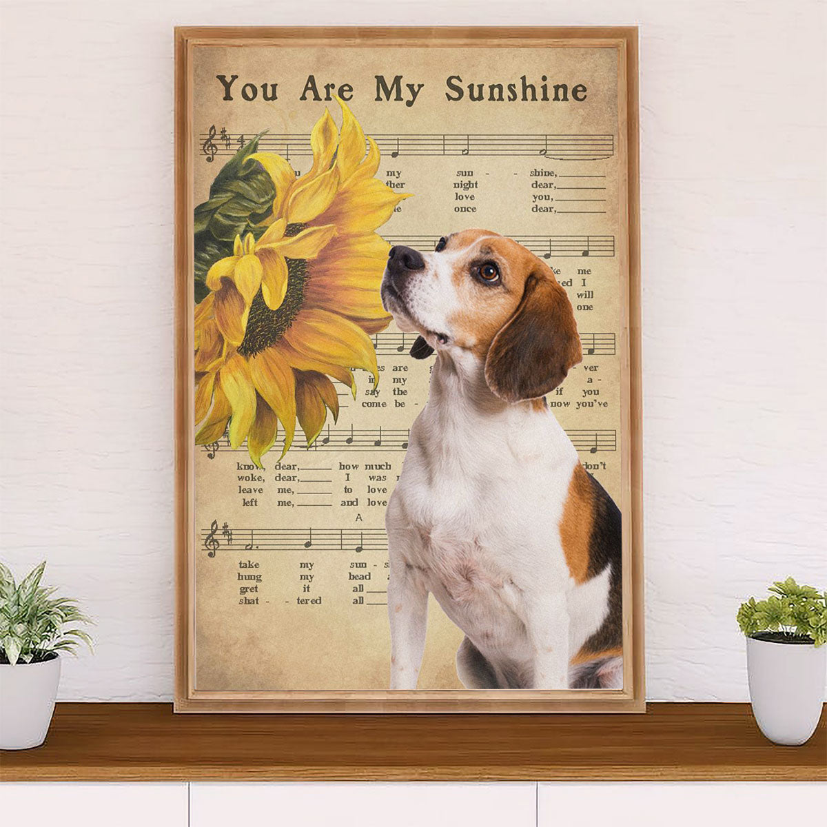Beagle Dog Canvas Wall Art | You Are My Sunshine | Gift for Pocket Beagle Puppies Lover