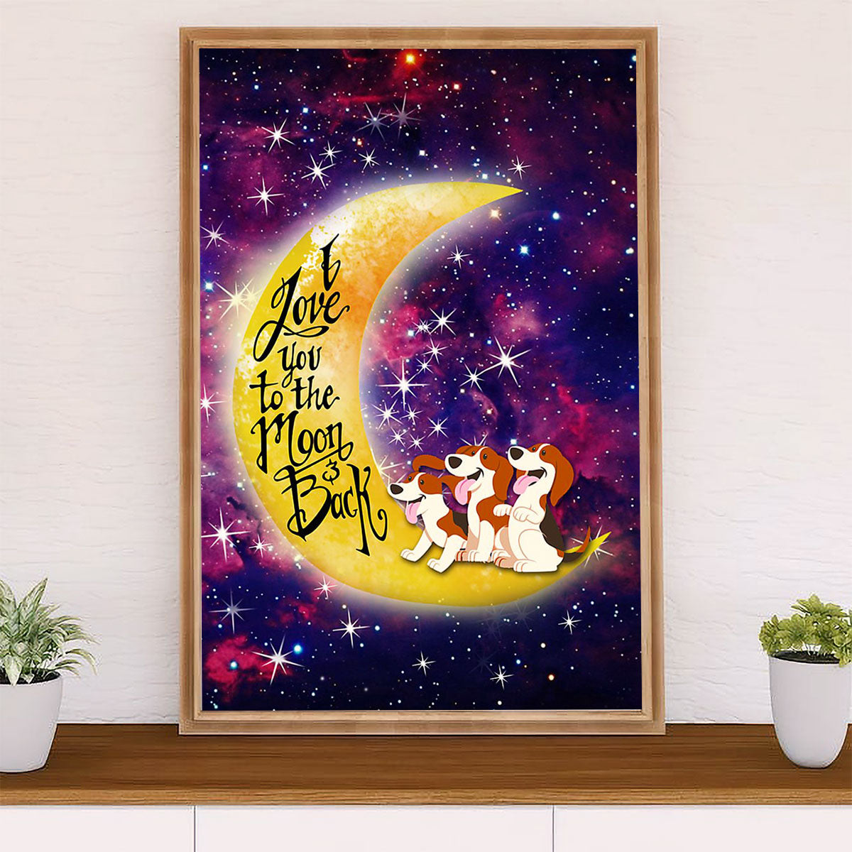 Beagle Dog Canvas Wall Art | Love You To The Moon And Back | Gift for Pocket Beagle Puppies Lover