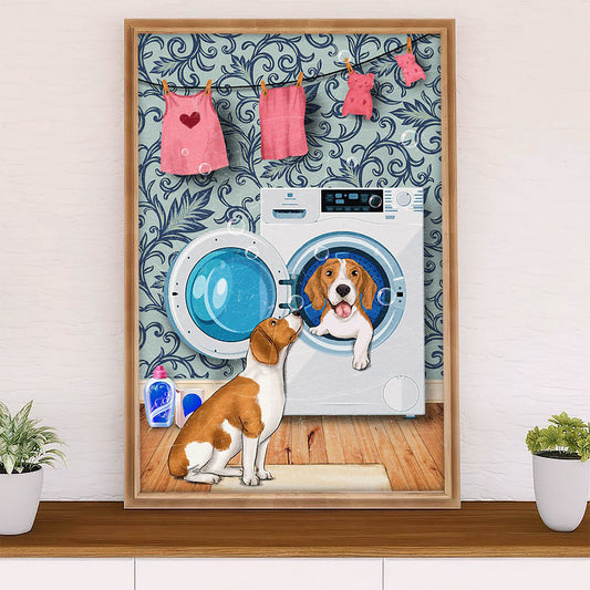 Beagle Dog Poster | Funny Beagles Washing Machine | Wall Art Gift for Pocket Beagle Puppies Lover