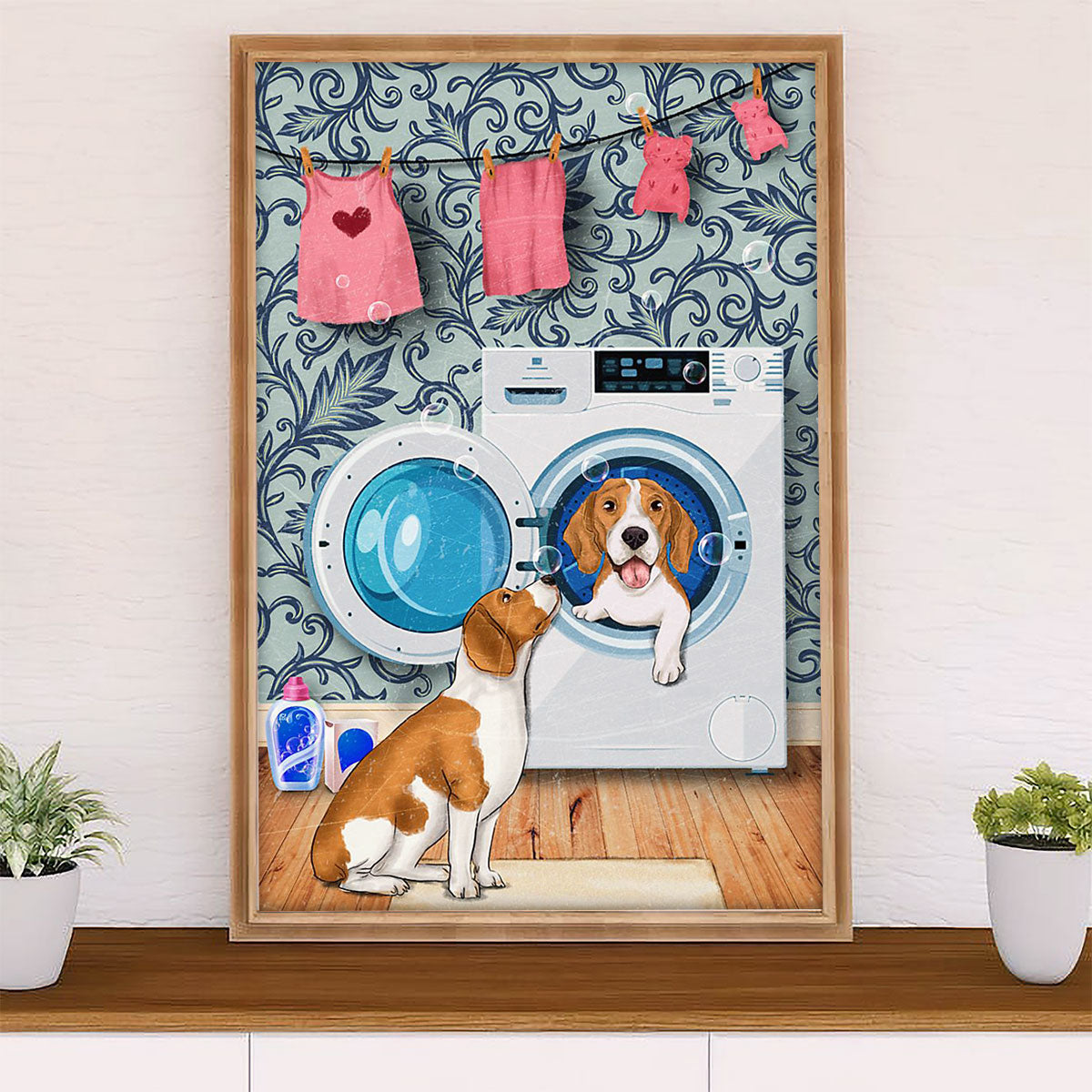 Beagle Dog Canvas Wall Art | Funny Beagles Washing Machine | Gift for Pocket Beagle Puppies Lover