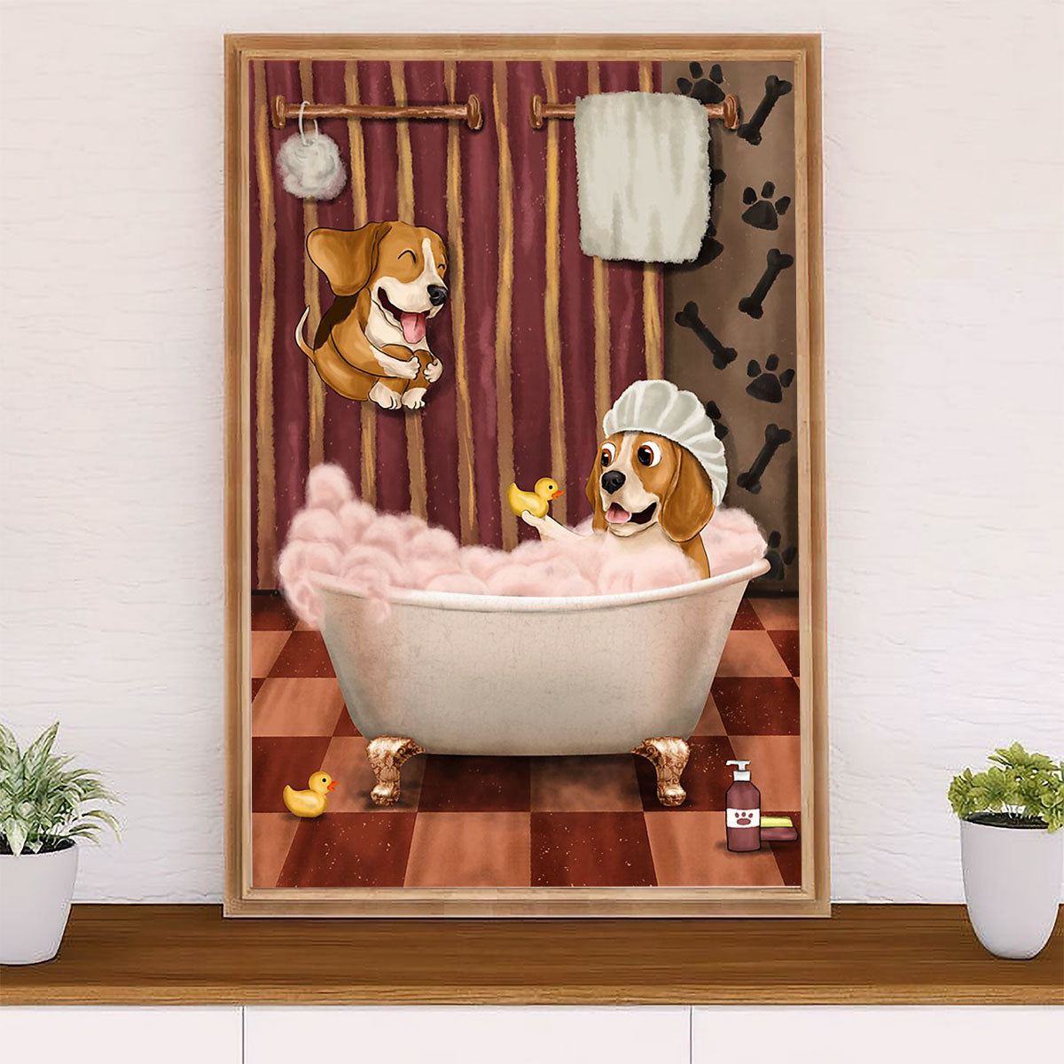 Beagle Dog Canvas Wall Art | Funny Beagles in Bath | Gift for Pocket Beagle Puppies Lover