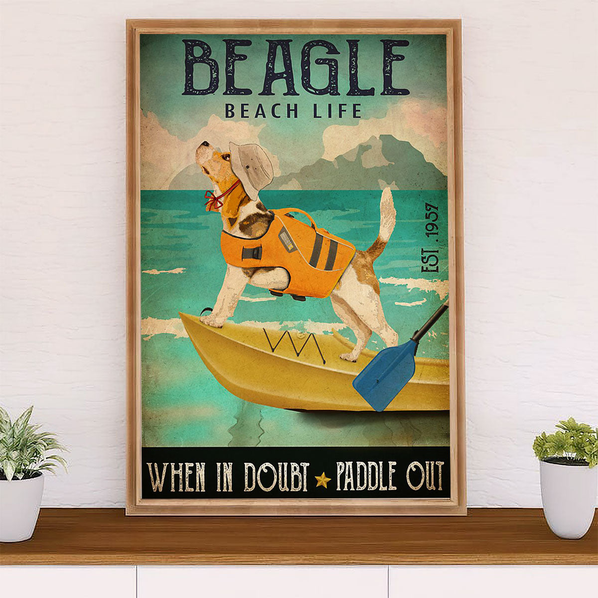 Beagle Dog Poster | Beagle Beach Life | Wall Art Gift for Pocket Beagle Puppies Lover