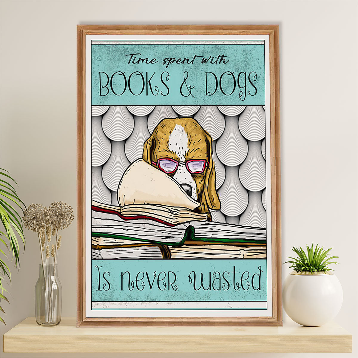 Beagle Dog Canvas Wall Art | Loves Books & Dogs | Gift for Pocket Beagle Puppies Lover