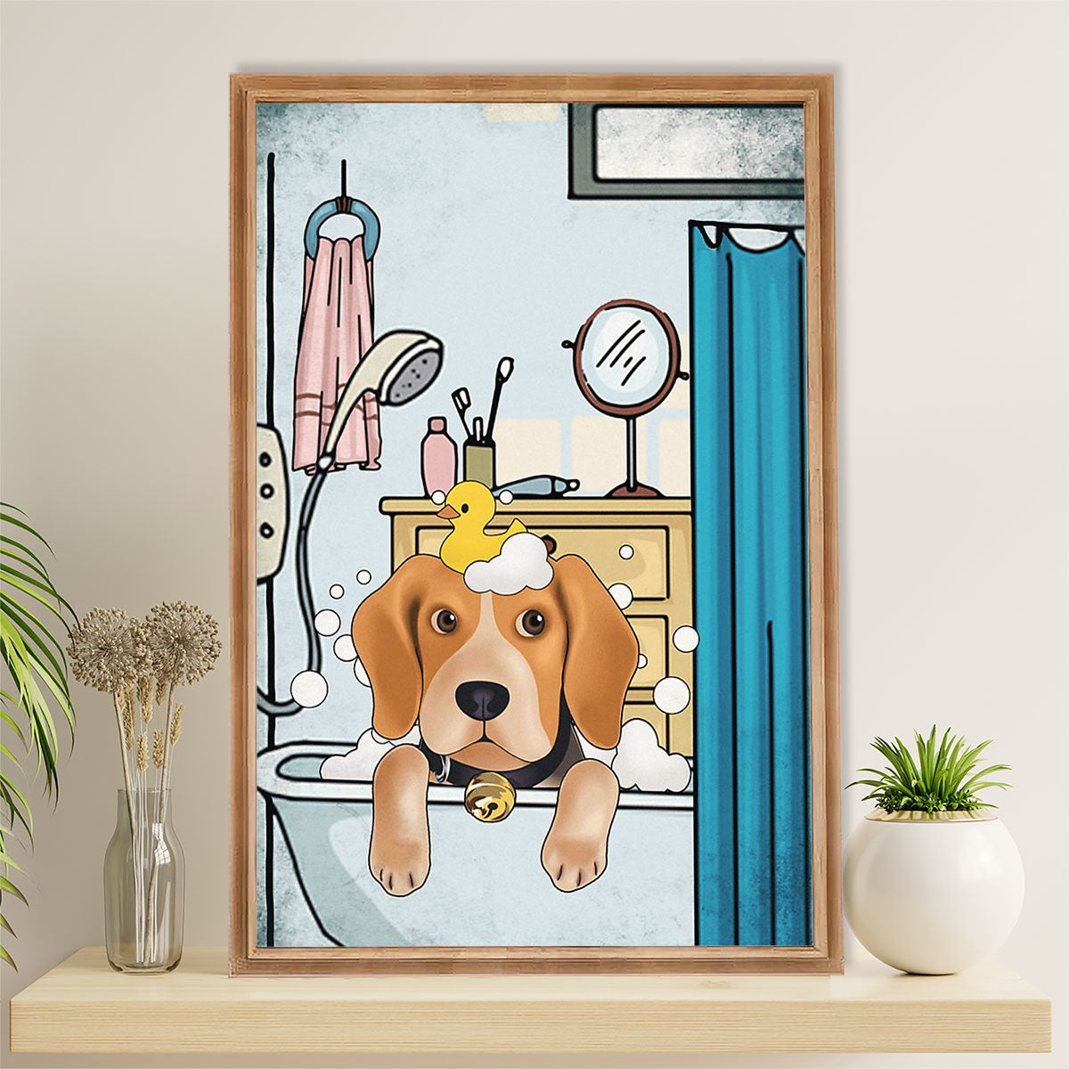 Beagle Dog Canvas Wall Art | Funny Dog in Bath | Gift for Pocket Beagle Puppies Lover