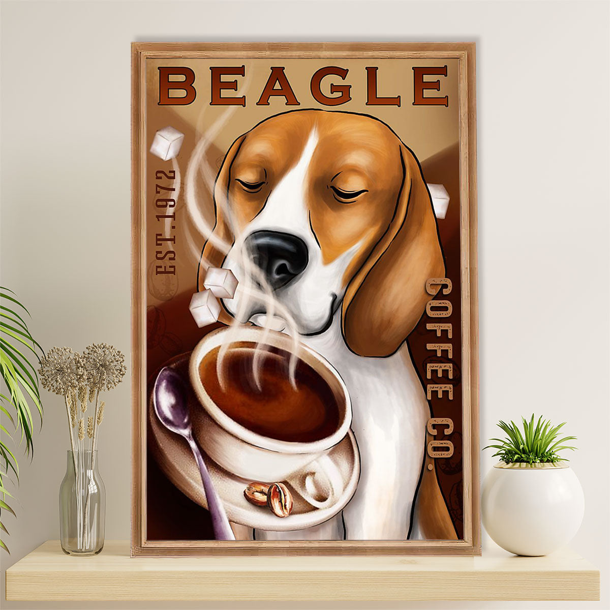 Beagle Dog Canvas Wall Art | Beagle Coffee | Gift for Pocket Beagle Puppies Lover