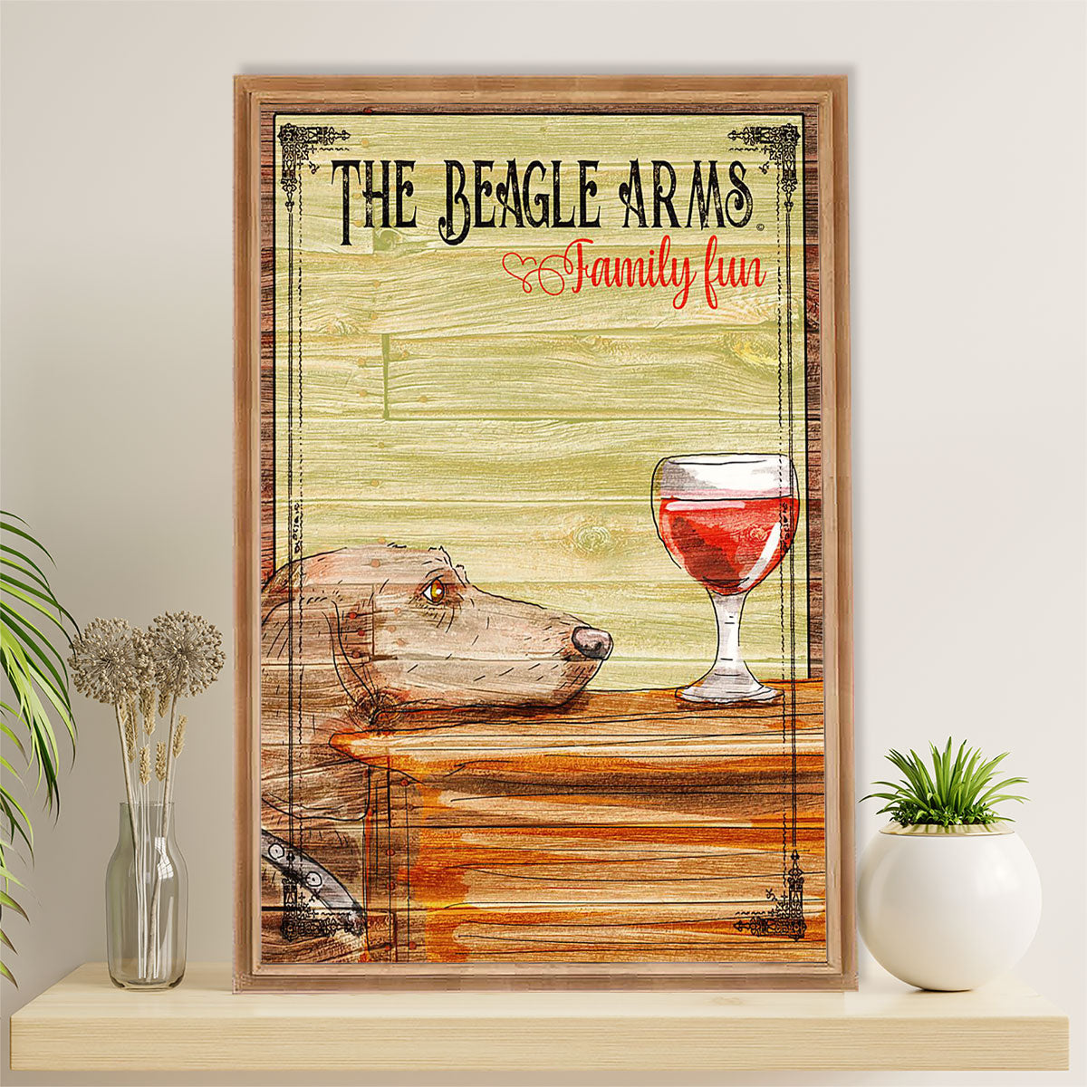 Beagle Dog Canvas Wall Art | Beagle Arms Wine Family Fun | Gift for Pocket Beagle Puppies Lover