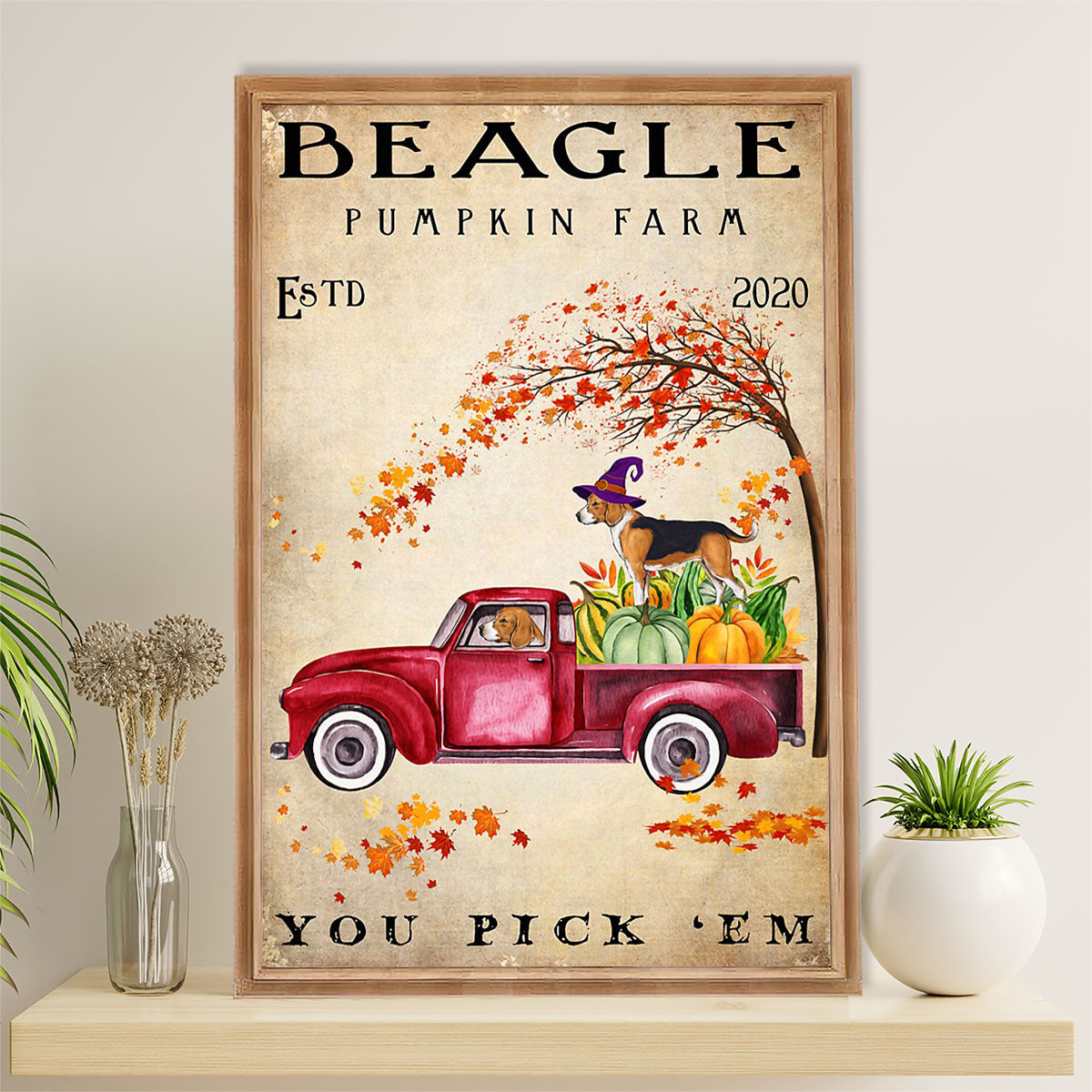 Beagle Dog Poster | Beagle Pumpkin Farm | Wall Art Gift for Pocket Beagle Puppies Lover