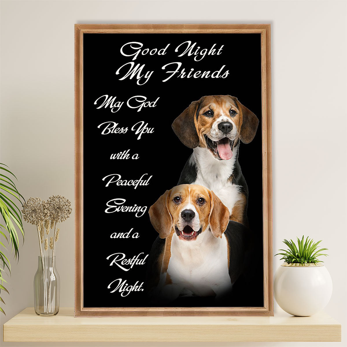 Beagle Dog Poster | Good Night My Friends | Wall Art Gift for Pocket Beagle Puppies Lover